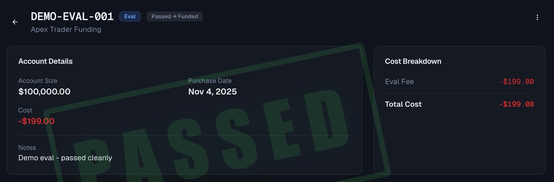 Fee Tracking - PropTruth prop trading feature screenshot