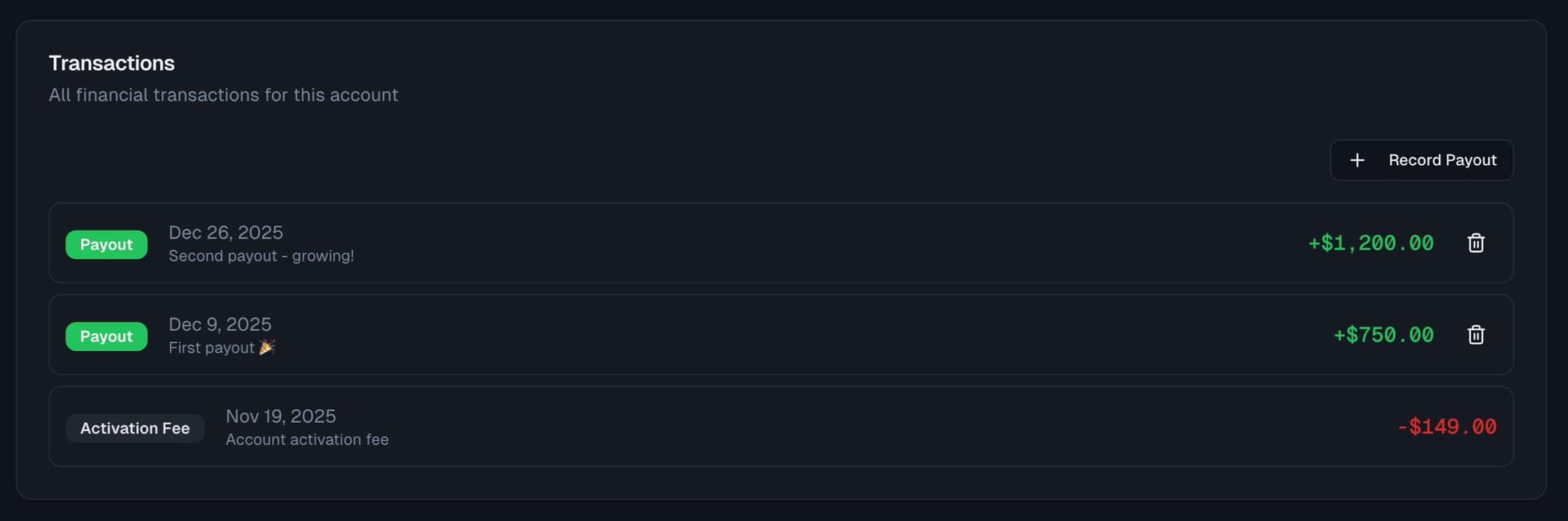 Payout Tracking - PropTruth prop trading feature screenshot
